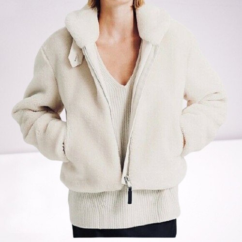 Ivory Cropped Faux Fur Jacket Size 