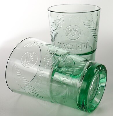 2 x Bacardi Rum Longdrinkglas Palmenrelief Klar Grün Cocktailglas Mojito 8559