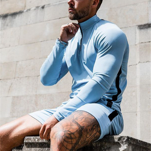 Conjunto deportivo de chándal informal de 2 piezas de manga larga para hombre camisas pantalones cortos sudadera - Imagen 6 de 8