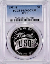 1991 USO Anniversary Silver $1 PCGS PR70💥FLAWLESS QUALITY💥