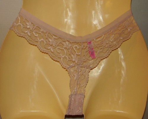 HOT KISS - NEW - SIZE: MEDIUM - BEIGE / NUDE BEIGE SHEER LACE THONG PANTY - Picture 2 of 2