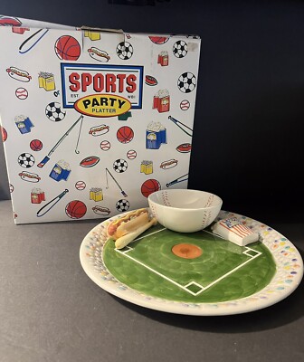 Baseball Ceramic Chip And Dip Party Platter 12'' by World Bazaar. New In Box