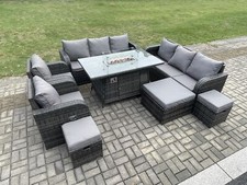 Fimous Rattan Garden Furniture Set Gas Fire Pit Table Outdoor Lounge Sofa Sets