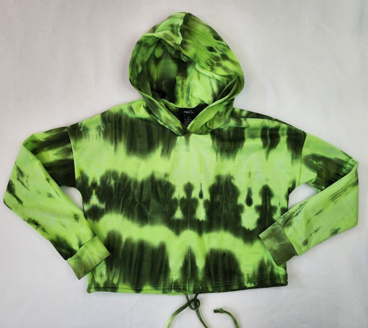RUE 21 FAVORITE TIE DYE CROPPED SWEATSHIRT HOODIE JUNIORS XS Green Active  Wear