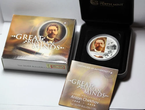 2010 Anton Chekhov Queen Elizabeth 1 ounce Silver Proof $1 Crown Tuvalu