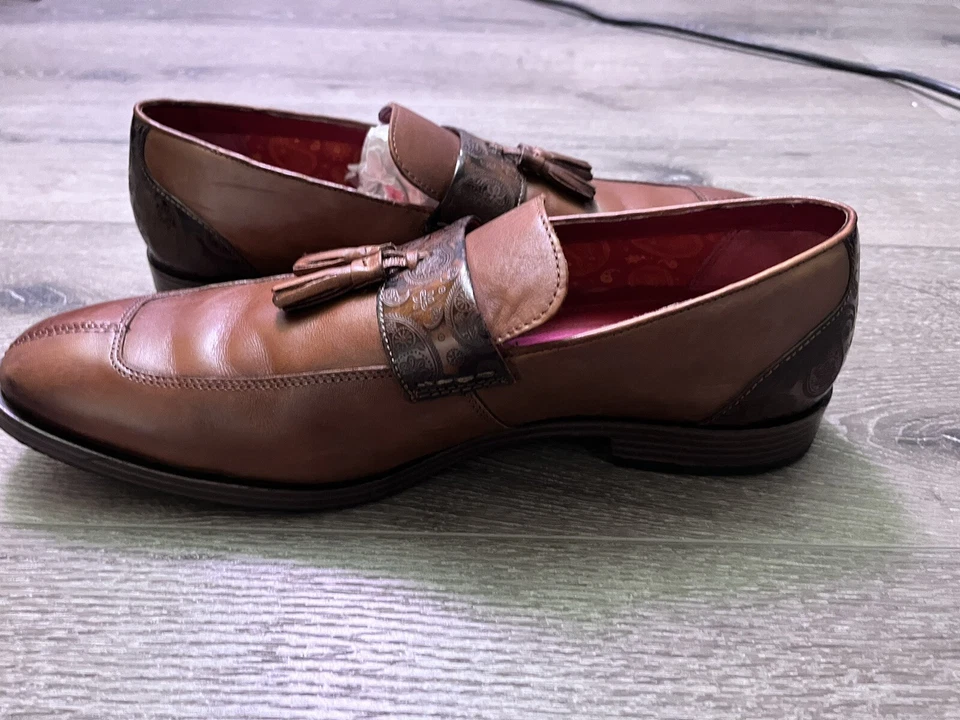 Mocasines Stacy Adams Quinby Cuero Marrón Punta Dividida Borla Diseño Paisley Talla 11.5M Foto 4 de 4