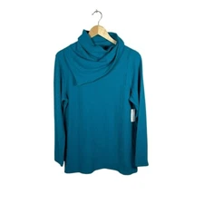 NEW Soft Surroundings Playa Cowl Neck Pullover Tunic in Teal Size PM