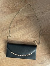 Black faux leather chain strap cross body bag purse 