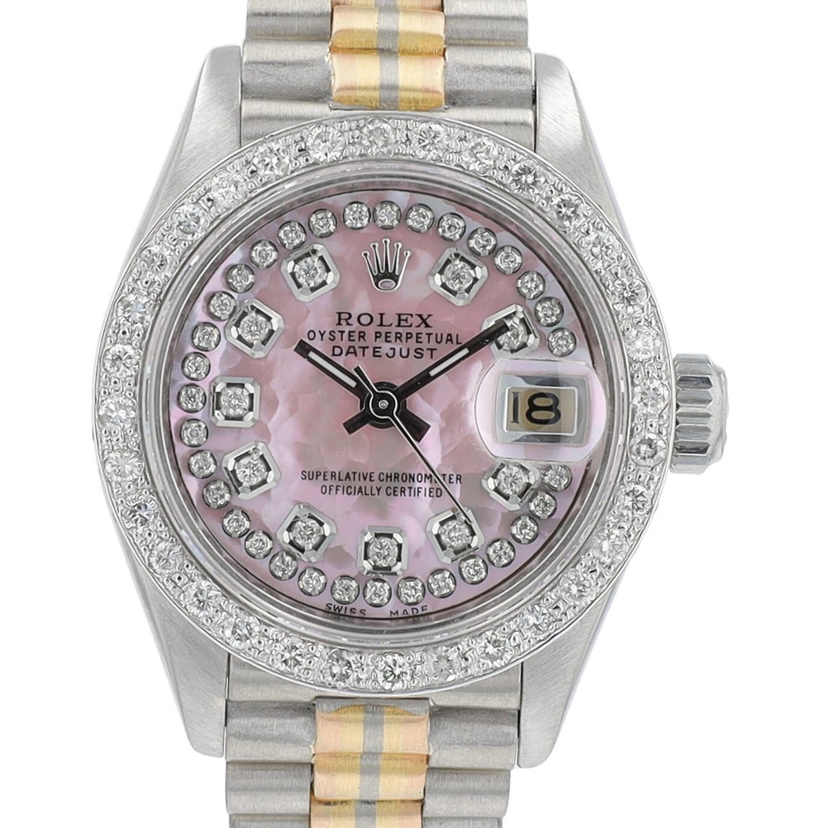 B＋COM ONE Rolex Datejust 69179 18KW Gold Pink Mop Dial Tridor President Band