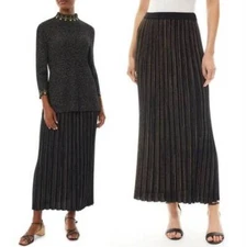 NWT SZ SM Ming Wang Sparkle Pleated Soft Knit Maxi Skirt