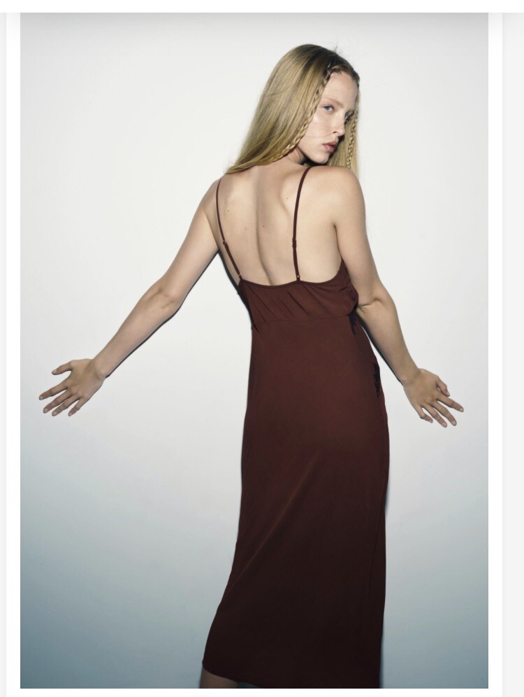 Zara brown lace trim long dress S | eBay