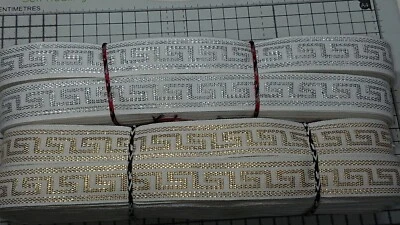 1 Meter griechisches Schlüsselmuster gewebte Borte, Band, Band mit Metallgewinde 25 mm