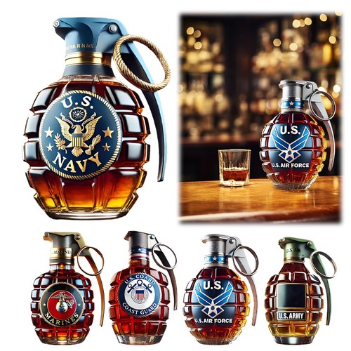 Grenade Whiskey Bottle Themed Veterans Memorial Glass For Collectors
