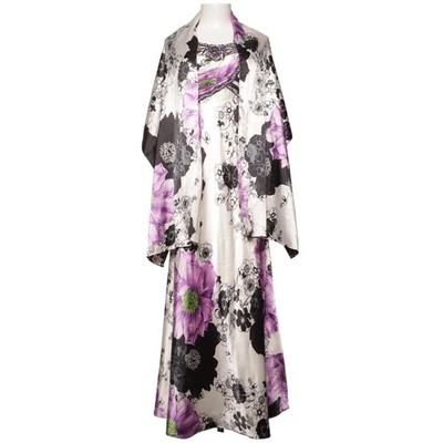 Fiesta, Abendkleid, Größe: M, Weiß/Schwarz/Lila, Polyester, Blumen, Damen #vuQ