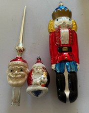 Vintage Glass Christmas Ornament Lot Nutcracker, Santa Tree Toppe