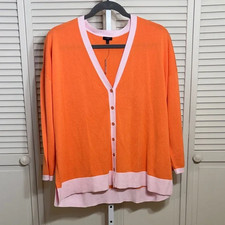 NWT Talbots Orange Girlfriend Cardigan with Pink Trim Cotton Rayon 3X