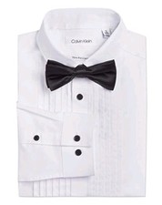 Calvin Klein Big Boys Tuxedo Shirt  Bow Tie Box Set  Size 8 Slim  White