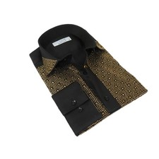 Men CEREMONIA Formal Cotton Shirt Rhinestone Slim Fit Turkey Tokyo 015 Black