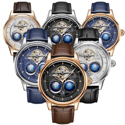 Luxus Herren 3D Double Earth Rotating Automatic Movement Waterproof Armbanduhr