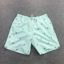 Nautica Swim Trunks Shorts Mens Medium Green Sailboat Mesh Lined Drawstring