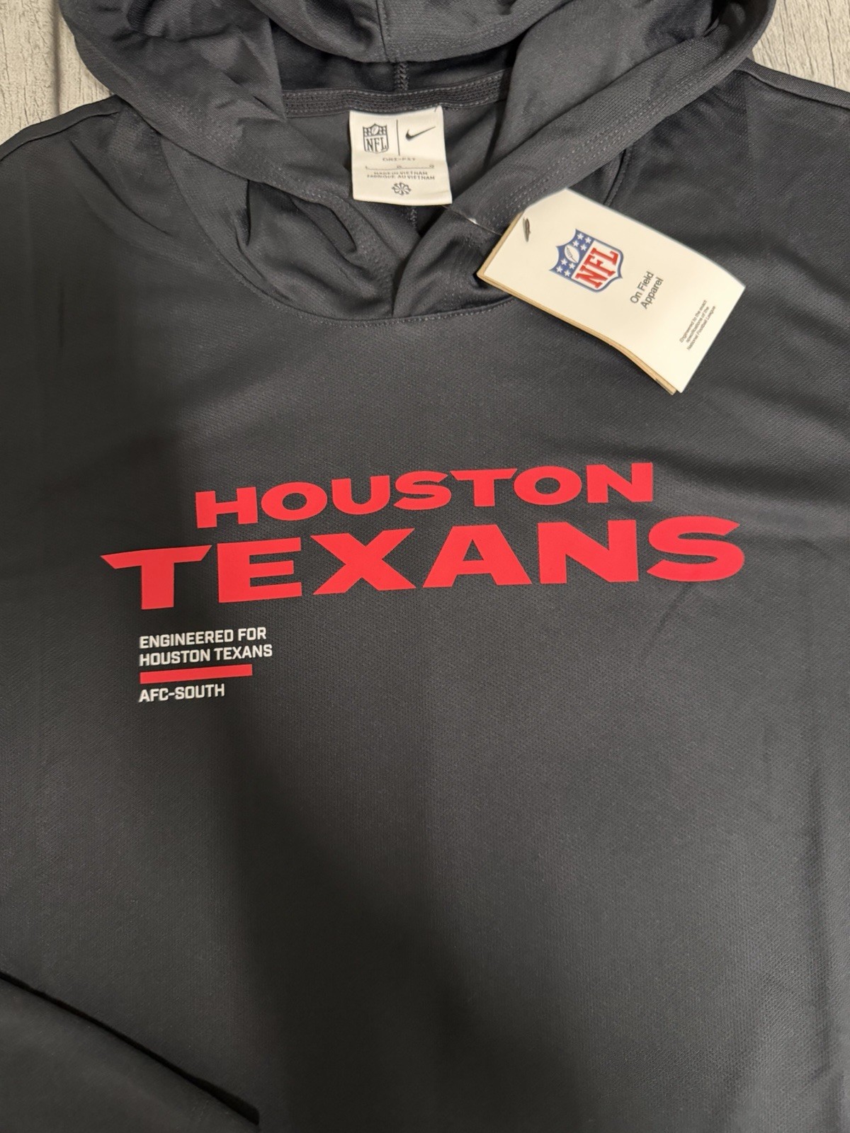 NWT Men's Nike Houston Texans Sideline Pure Fury Dri-FIT Hoodie Tshirt Large Nav thumbnail 3