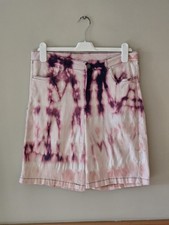 Avenue Pink Purple Tie Dye Denim Shorts UK 12 Stretch Longline Festival Boho