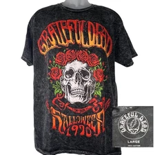 Grateful Dead Skull Halloween 1970 Stony Brook NY Black Acid Wash Official New