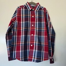 NEW Nautica Boy Shirt Size L 7 Button Up Long Sleeve Lightweight Plaid Navy Red