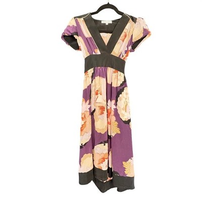 $198 ANTHROPOLOGIE Corey Lynn Calter 100% Silk Chabana Floral Dress Purple Sz 0