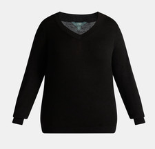 Terra  Sky Women's Plus Size Black V-Neck Fine Gauge Pullover Sweaters: 3X-4X