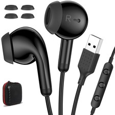 USB Earbuds for PC Laptop Computer with Mic Wired Headphones 7.5FT Black