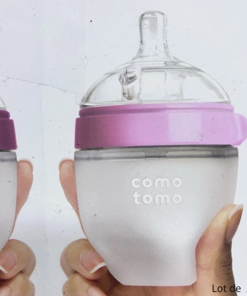 Comotomo Baby Bottles 8 oz Lot of 4 (2 Sets) Pink Soft Silicone Slow Flow 3–6 M - Image 4 of 4