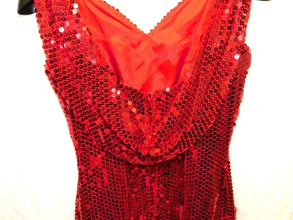 Vintage 90s Nadine S Red Sequin Mini Dress Sleeveless V Neck Drape Back Cocktail - Image 4 of 4