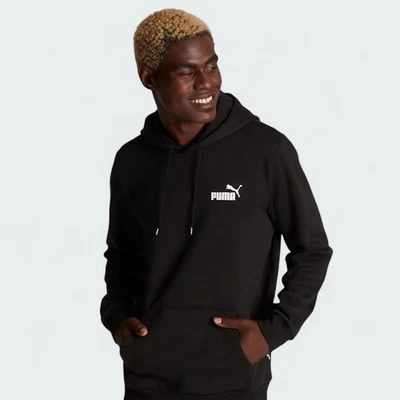 Puma Essentiel Petit Logo Sweat À Capuche En Fleece Pour Homme Noir BNWT - Photo 1/4