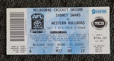 2016 AFL Grand Final Ticket Western Bulldogs Premiers VS Sydney Swans