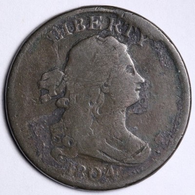 1804 Draped Bust Half Cent OBVERSE CUD FINE E100 SWKCAP