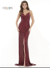 Sequin Mesh Open Back Wine Dress By Colors