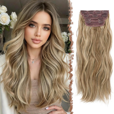 FESHFEN Clip in Extensions, 50Cm 4 Stücke Lange Gewellte Blond Hair Extensions K