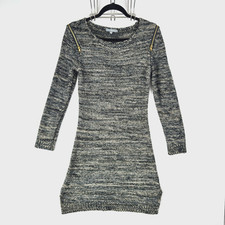 NY Collection Gray Space Dye Knit Dress Gold Shoulder Zips Women's Size Medium