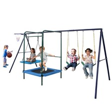 11' Kids Backyard Belt Hammock Swings Basketball Trampoline Playground Playset