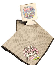 New Microfiber golf towel /koozie set w/ catch phrase . The perfect gift.