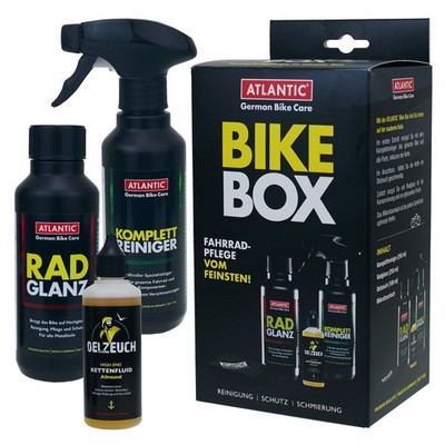 Atlantic BikeBox Fahrrad Reinigung Komplettreiniger Kettenfluid Öl Radglanz Tuch