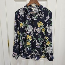 H M Floral Print Long Sleeve Button Up Shirt Women's Size 2
