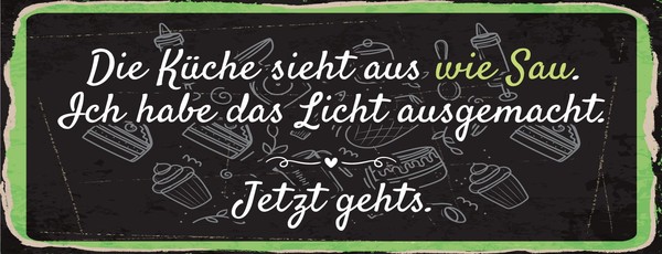 Holzschild 10X27 Cm Die KüChe Sieht Aus Wie Sau Licht Aus Deko Geschenk Schild-image