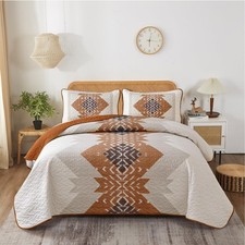 Dintszyayue Boho Quilt Set King Size 3 Pieces Aztec Texture Bedspread Coverlet S