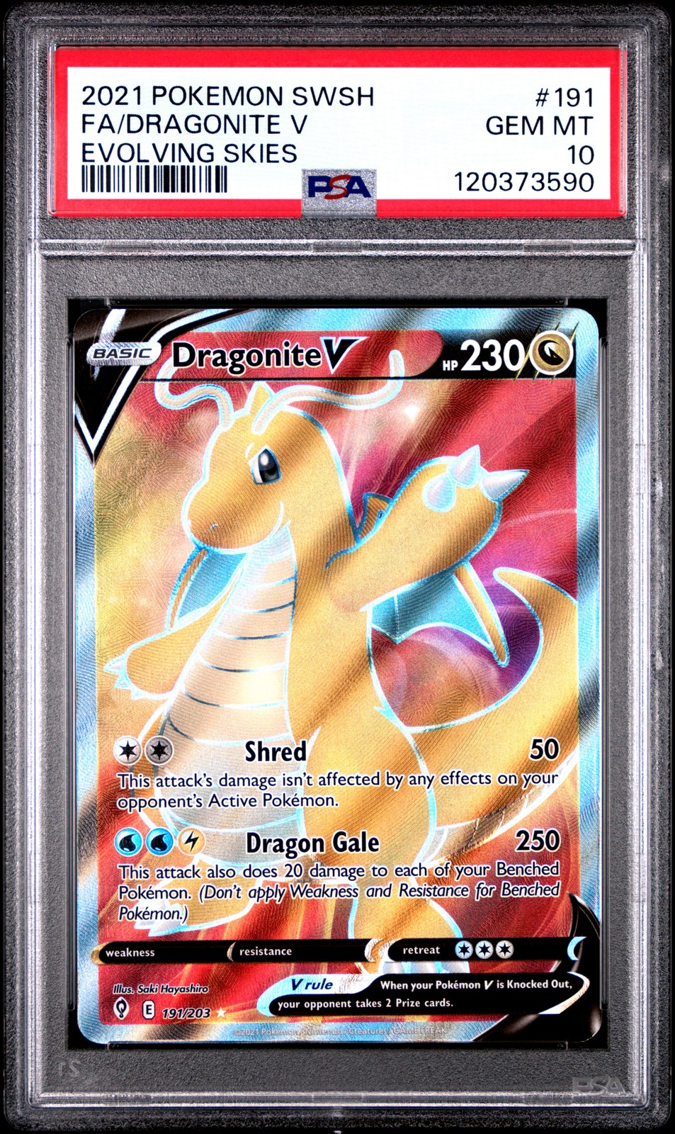 PSA 10 Dragonite V Evolving Skies #191 2021 Pokemon Evolving Skies 120373590