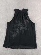 AGB Large Womens Sleeveless Shirt Black Floral Polyester Lined