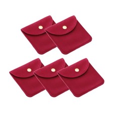 5Pcs 8x8cm Jewelry Pouches with Snap Button Soft Storage Red