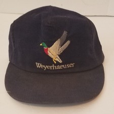 Vintage Used, Weyerhaeuser Corduroy Blue Snapback Hat.