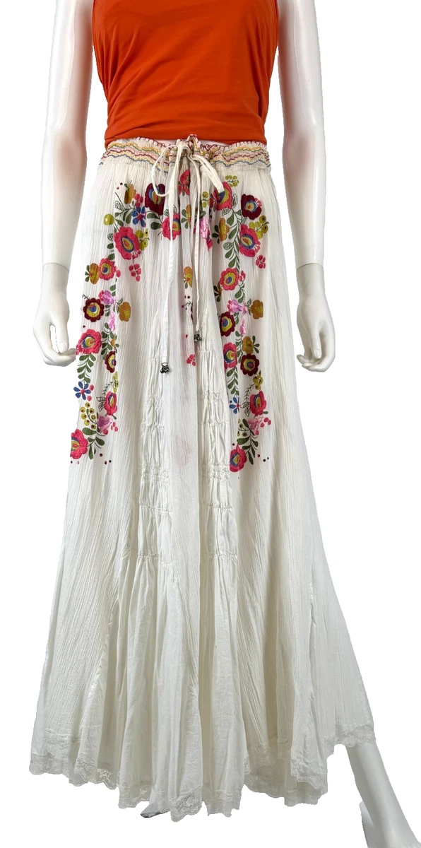 Big floral cotton maxi skirt in white - La Double J